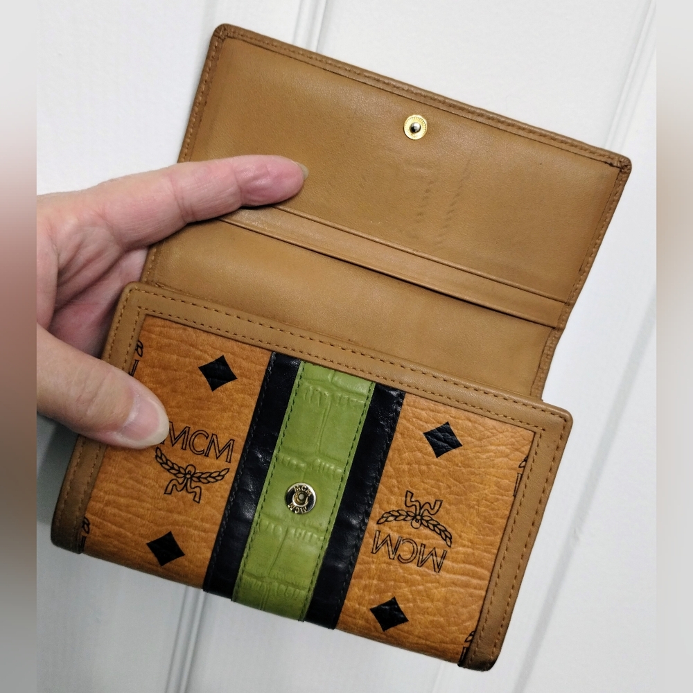 MCM Tan, Black & Green Trifold Leather Wallet - Picture 3 of 11